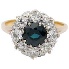 Antique Victorian 1.80 Carat Natural Sapphire .80 Carat Old Cut Diamond Ring