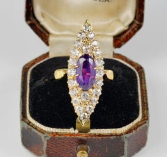 Victorian 1.80 Ct Certified Purple Ceylon Sapphire 2.0 Ct Diamond Navette ring