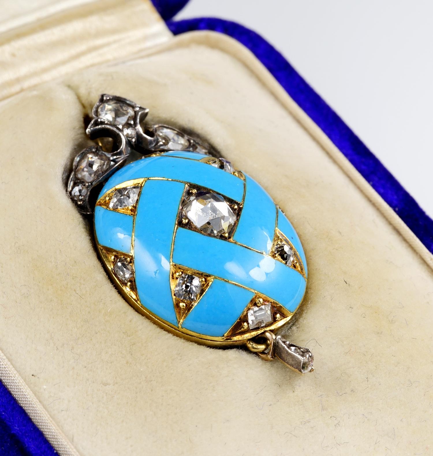 Victorian 1.80 Ct. Diamond Enamel Locket Pendant In Good Condition For Sale In Napoli, IT