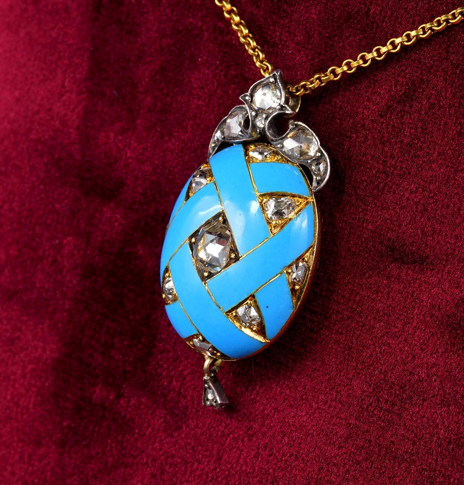 Victorian 1.80 Ct. Diamond Enamel Locket Pendant For Sale 2
