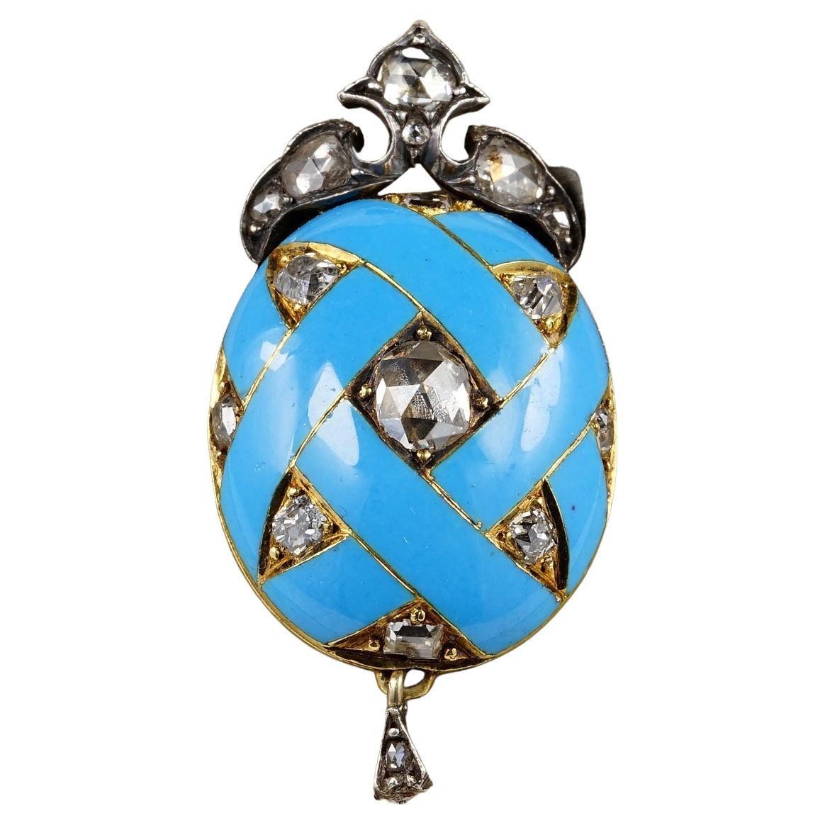 Victorian 1.80 Ct. Diamond Enamel Locket Pendant For Sale