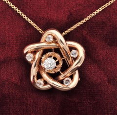 Victorian 1.80 Ct Diamond Love Knot Brooch Pendant 18 KT Gold