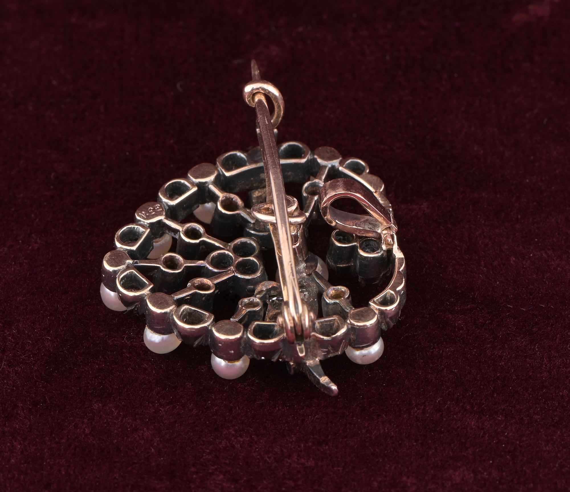 Broche/Pendentif Victorien 1.80 CT Diamond Natural Pearls Winged Heart (Coeur ailé) en vente 8
