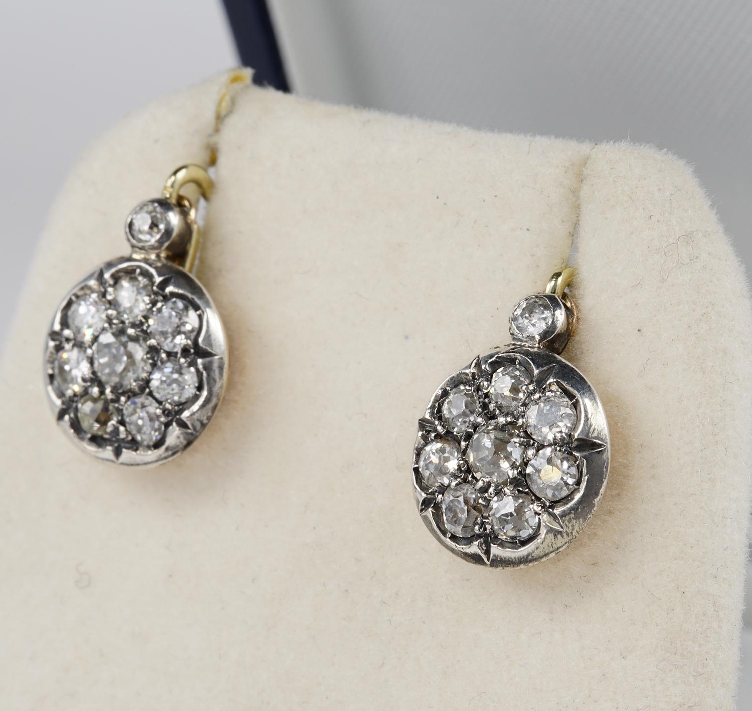 Victorian 1.80 Ct Old Mine Cut Diamond Rare Drop Earrings In Good Condition For Sale In Napoli, IT