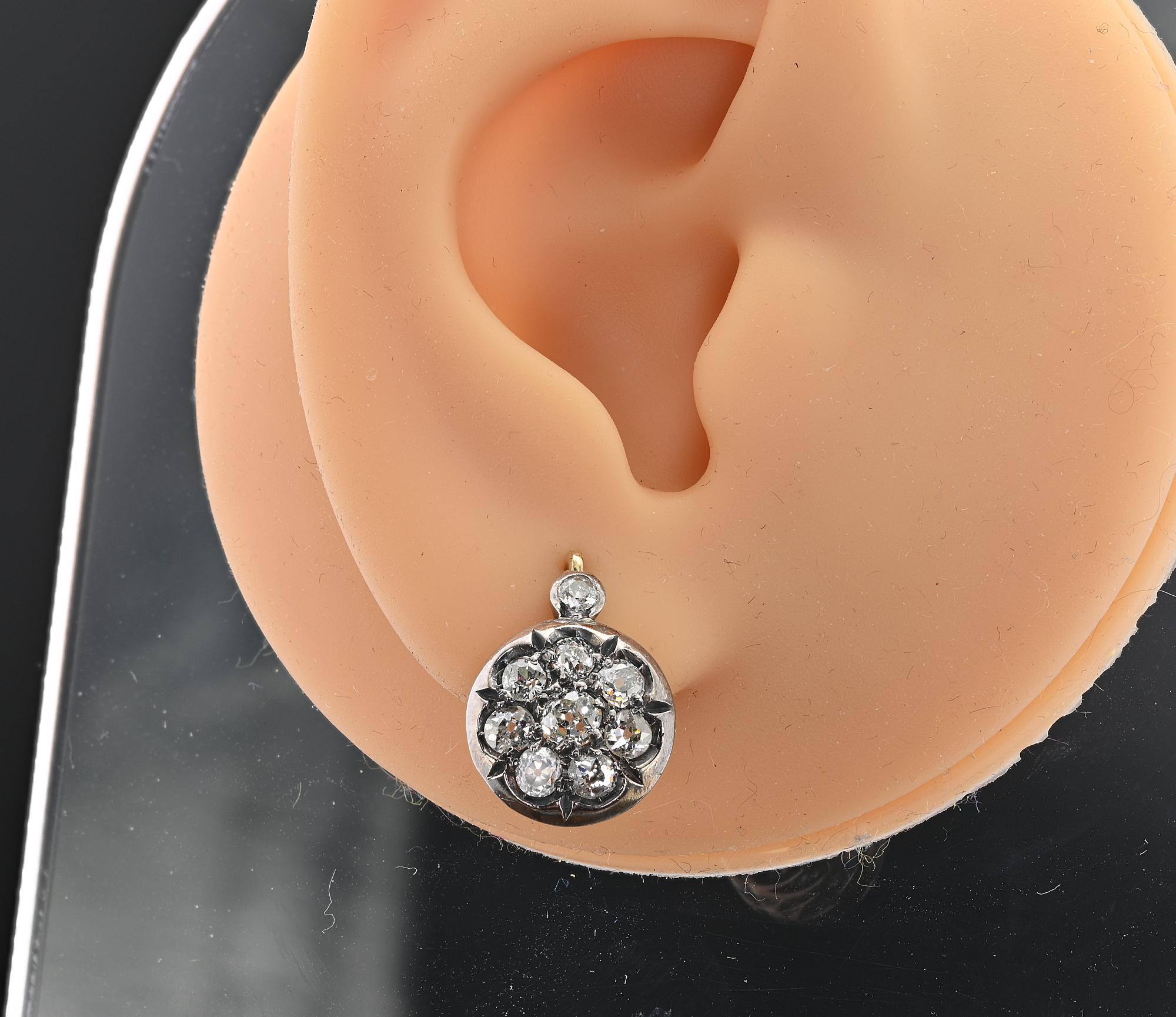 Boucles d'oreilles Victoriennes 1.80 Ct Old Mine Cut Diamond Rare Drop Earrings Pour femmes en vente