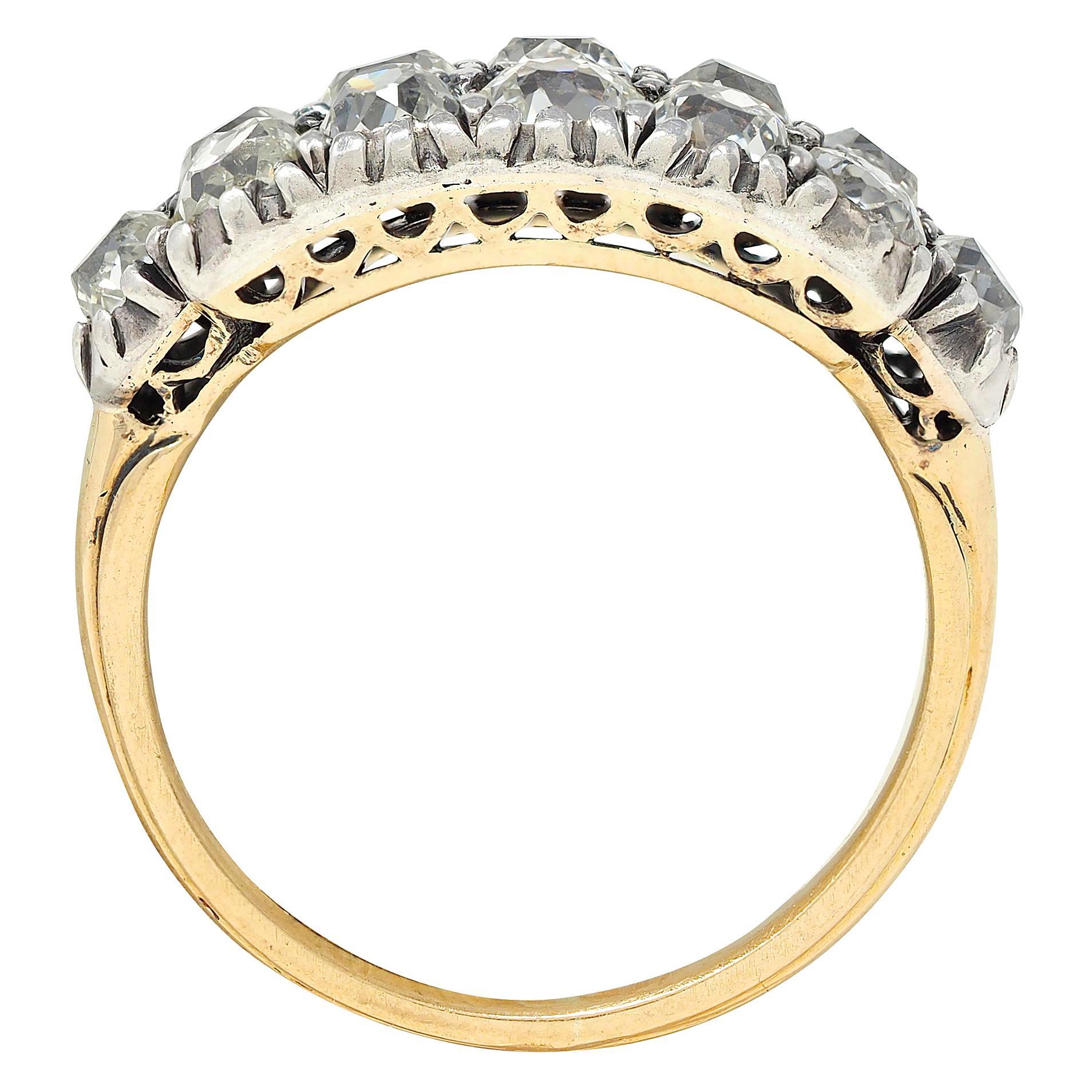 da uomo o donna Anello vittoriano con diamante Old Mine da 1,80 CTW in argento e oro 18 carati, a doppia fila e antico in vendita