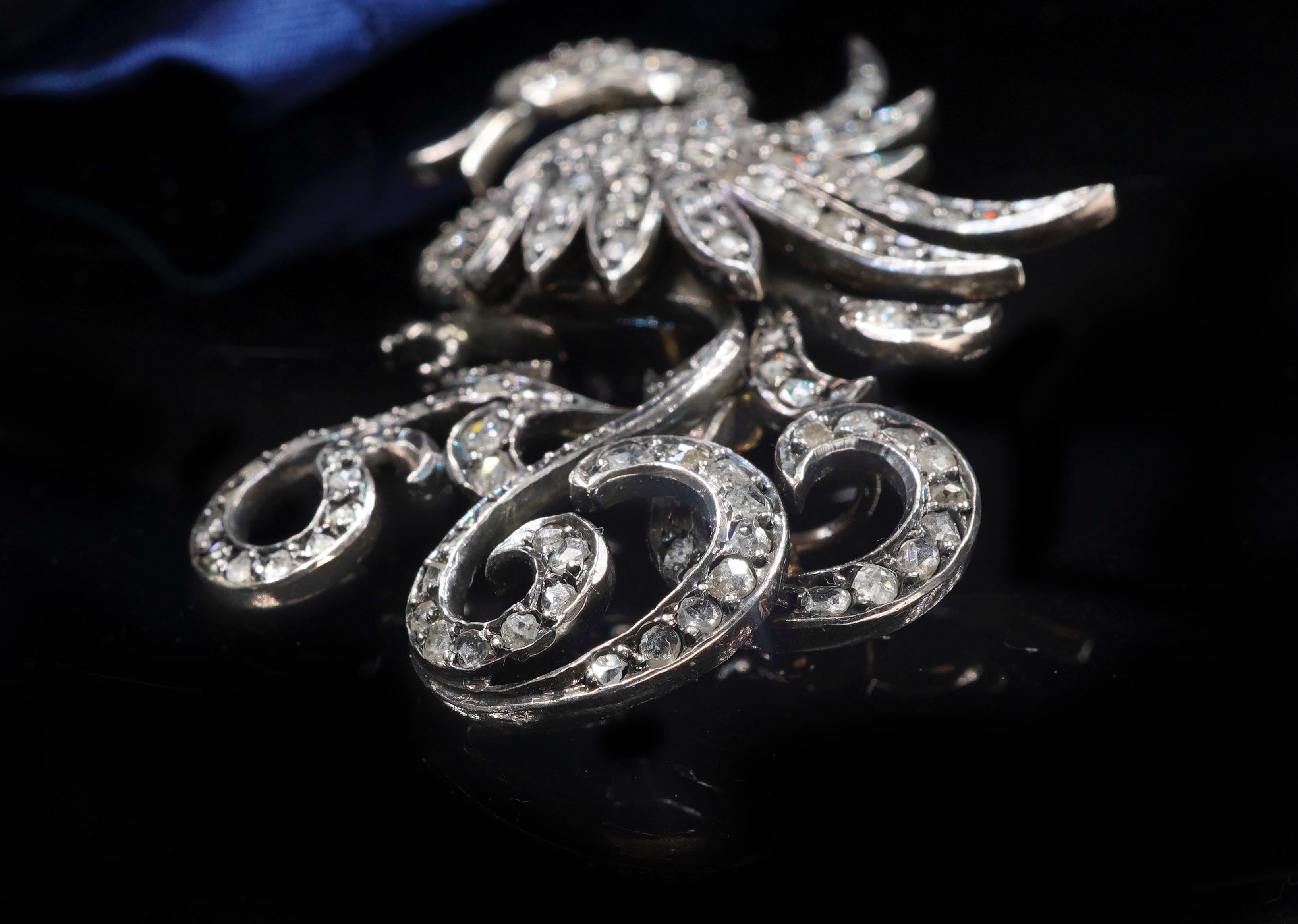 Old Mine Cut Victorian 1800s Ruby Old Mine Diamond Royal Queen Crown Swan Bird Brooch Pendant For Sale