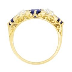 Anello vittoriano a cinque pietre con zaffiro e diamante da 1,80 carati, 1880 ca.