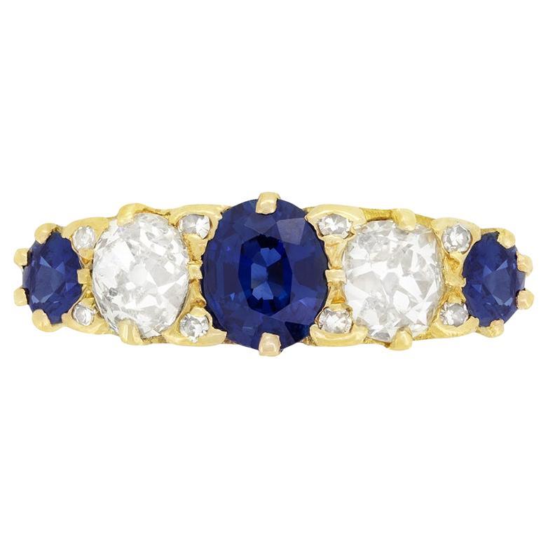 Victorian 1.80ct Sapphire and Diamond Five Stone Ring, c.1880s
