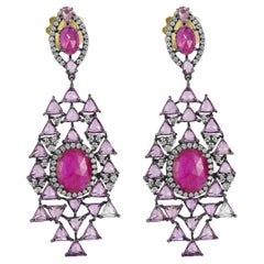 Victorian 18.16 Cttw. Ruby, Pink Sapphire and Diamond Dangle Earrings 
