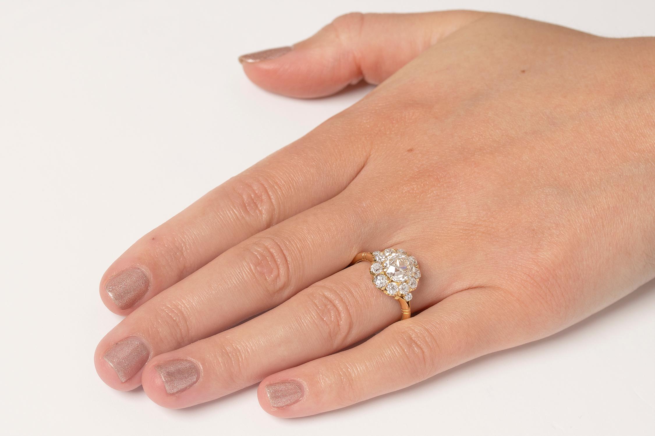 Victorian 1.82 Carat Diamond Halo Ring, circa 1880s 1
