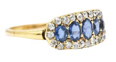 Bague victorienne en or 14 carats avec saphir 1,82 carat et diamant taille vieille Europe