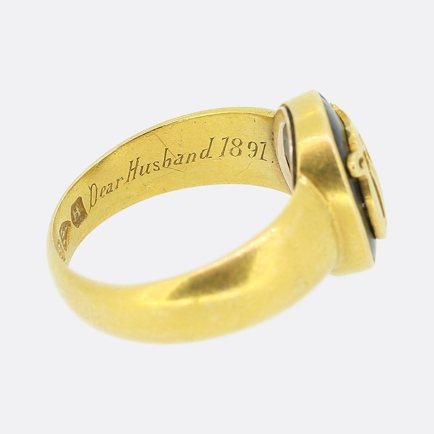 Victorian 1830s Locket Black Enamel Mourning Ring For Sale 1