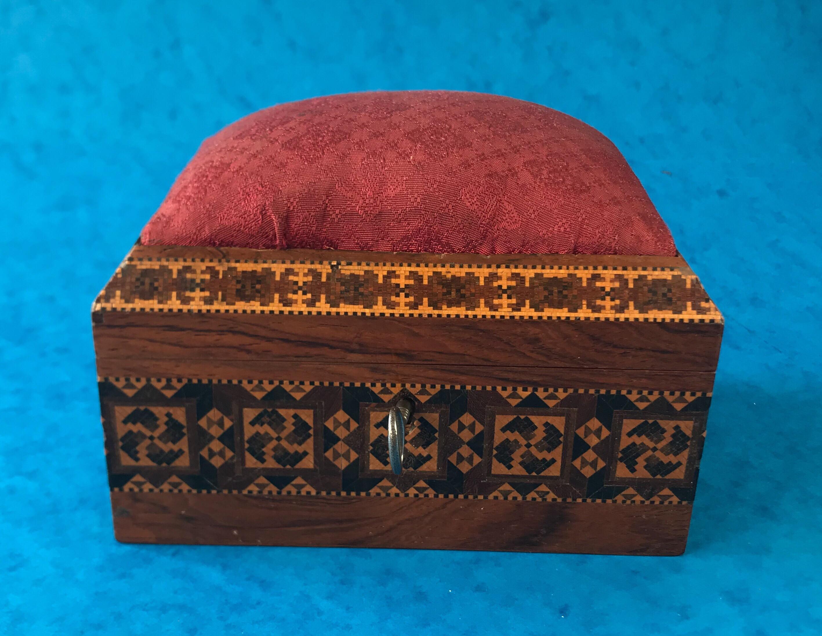 Wood Victorian 1845 Tunbridge Ware , Stickware and Mosaic Sewing Box