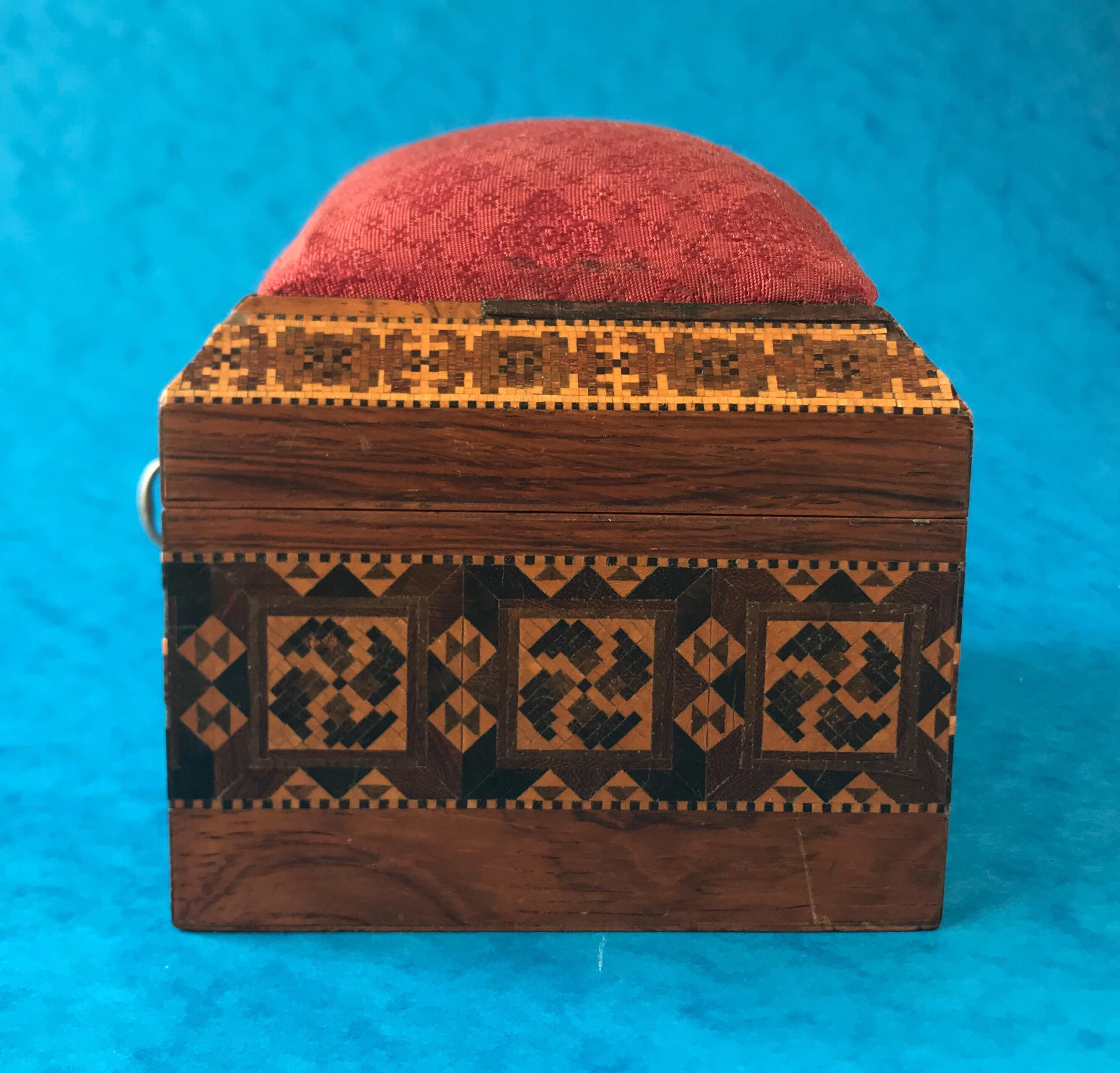 Victorian 1845 Tunbridge Ware , Stickware and Mosaic Sewing Box 1