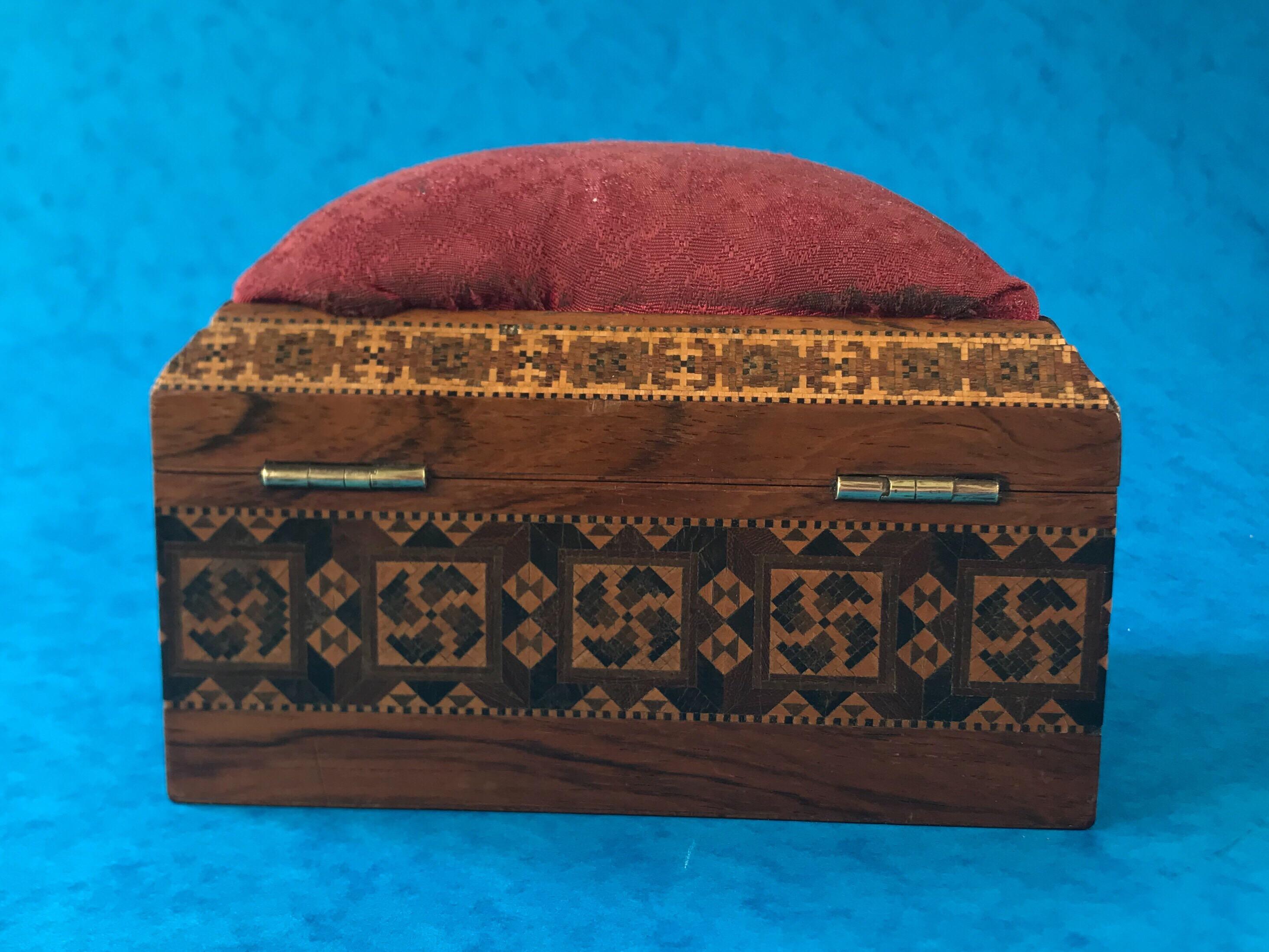 Victorian 1845 Tunbridge Ware , Stickware and Mosaic Sewing Box 2