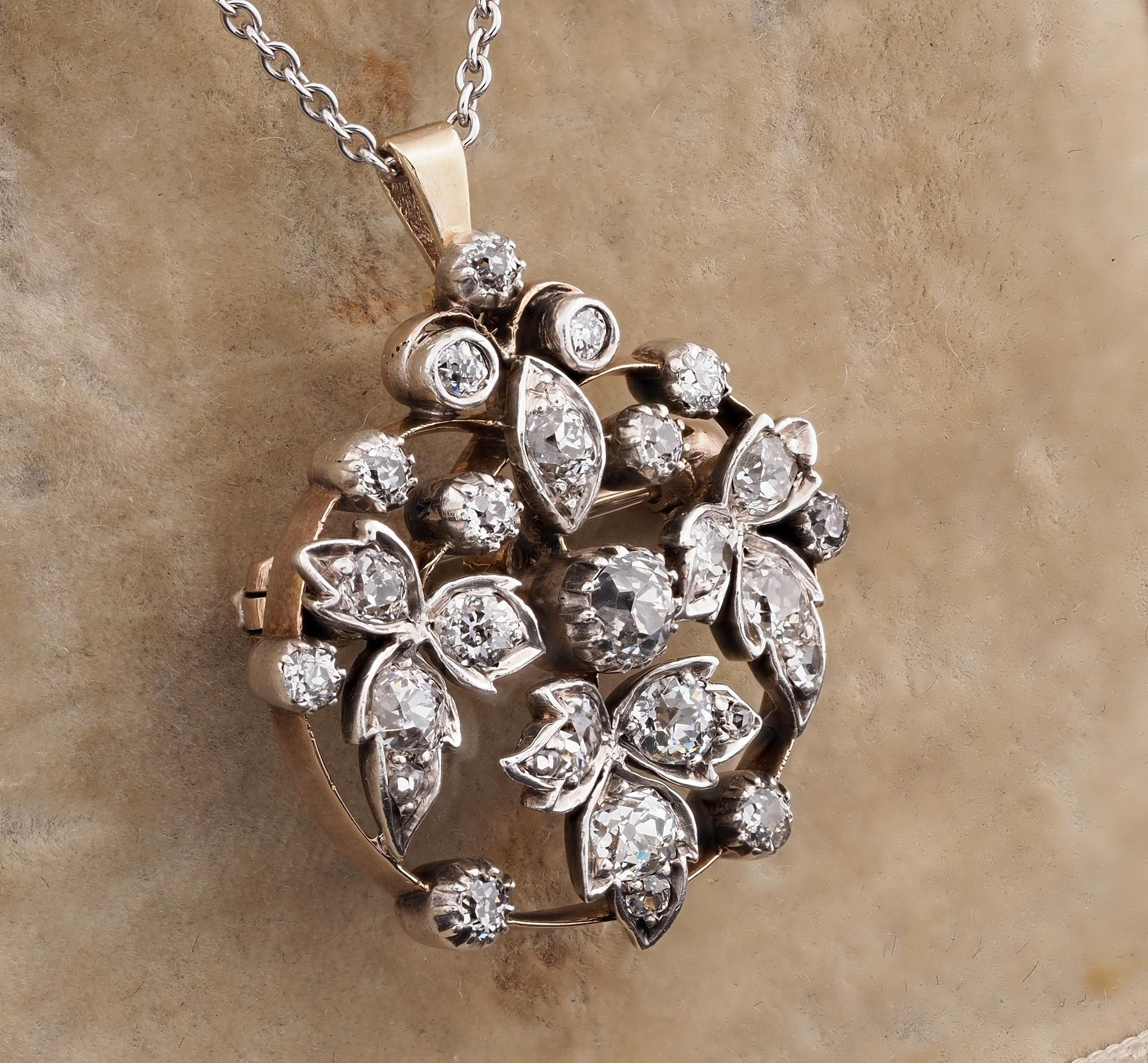 Women's Victorian 1.85 Ct Diamond Brooch Pendant For Sale