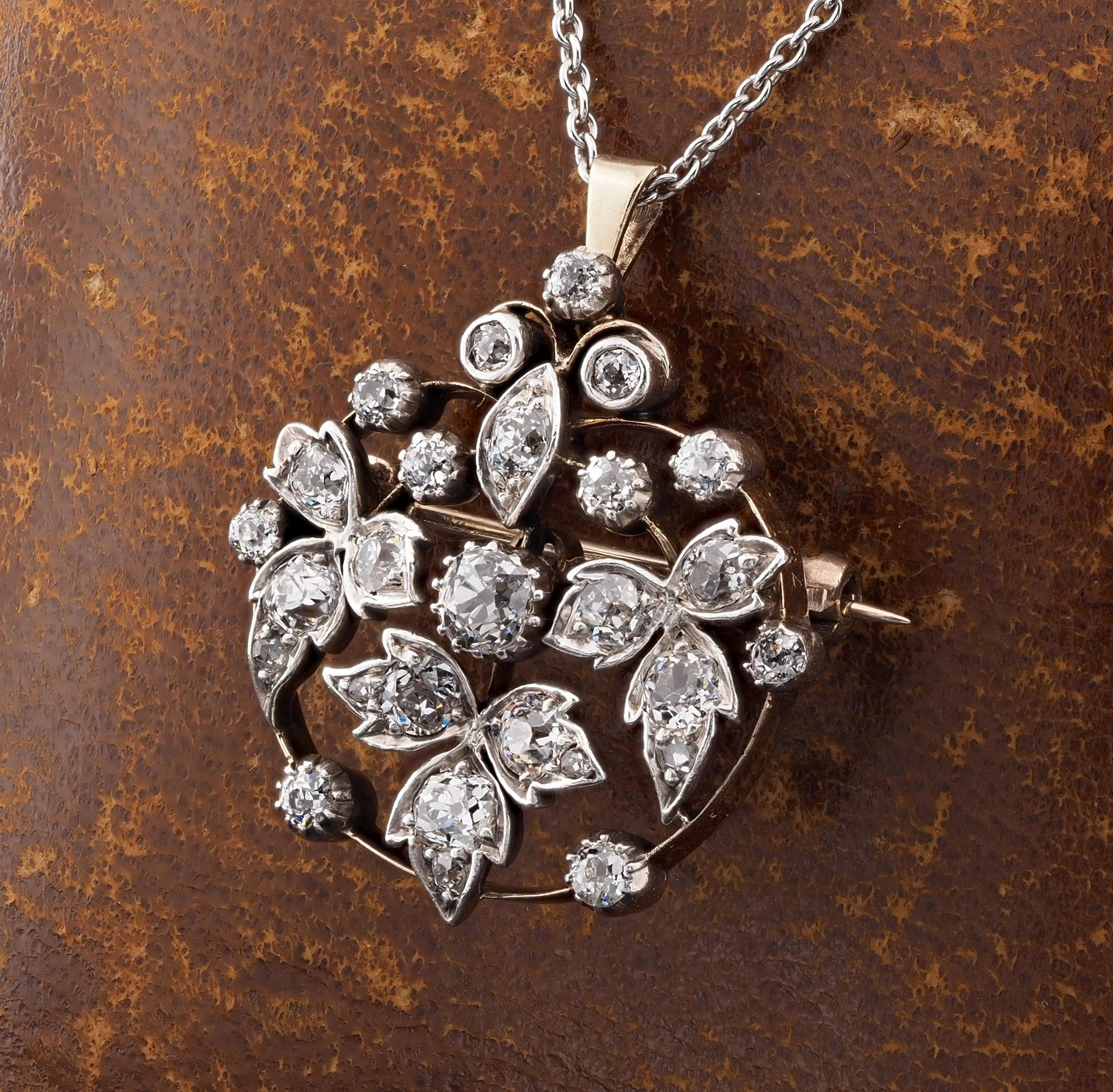 Victorian 1.85 Ct Diamond Brooch Pendant For Sale 1