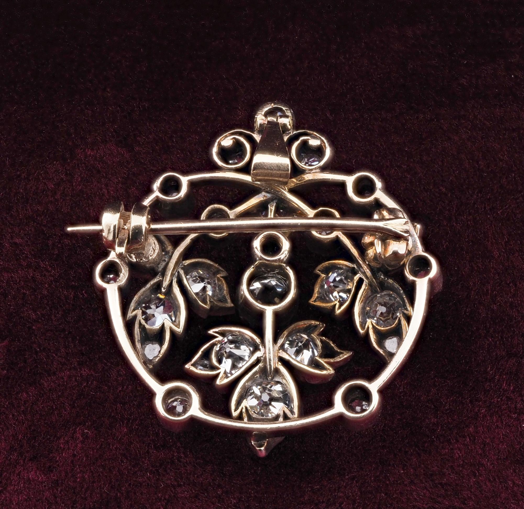 Victorian 1.85 Ct Diamond Brooch Pendant For Sale 4