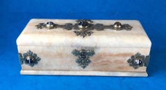 Victorian 1850 Agate and Brass Bound Alabaster Stationary Box