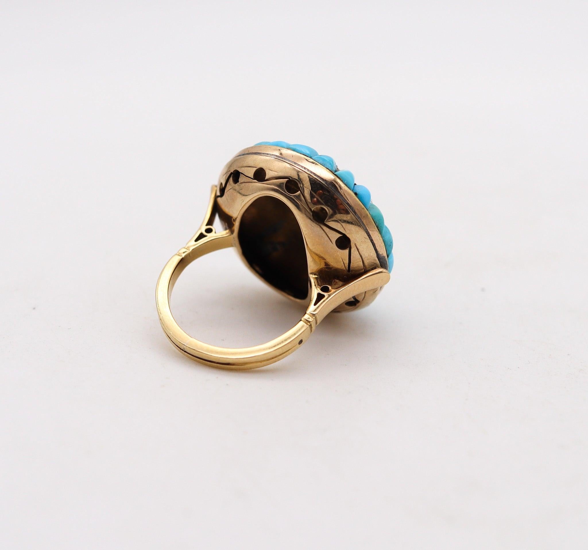Taille rose Bague cocktail VICTORIAN 1850 en or 15 carats avec turquoise et diamants taille rose
