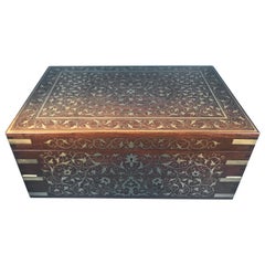 Victorian 1850 Large Brass Inlaid Brassbound Anglo Indian Teak Box