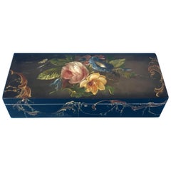 Victorian 1850 Painted Papier Mâché Glove Box with Beautiful Flowers to the Top