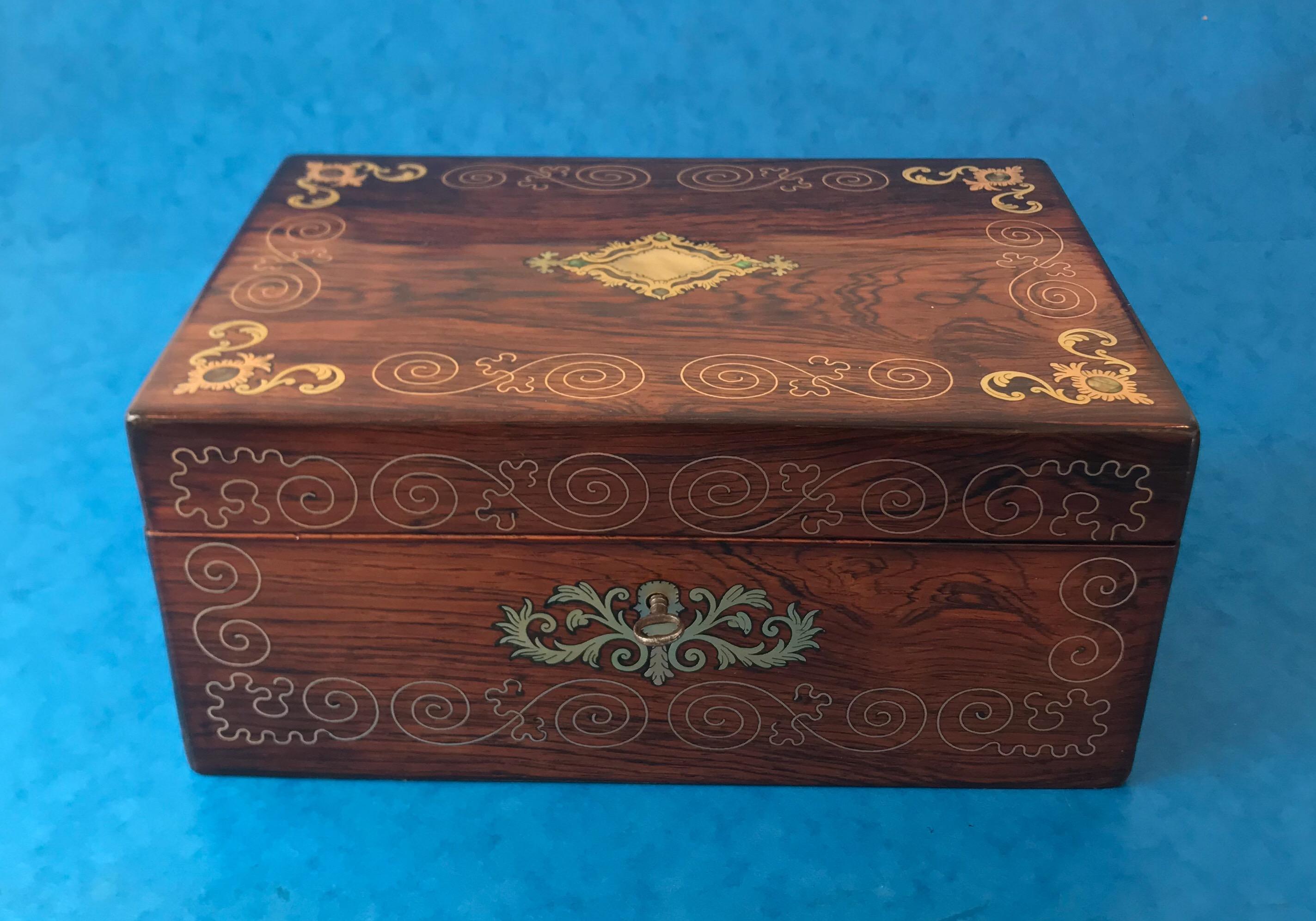 English Victorian 1850 Rosewood Jewelry Box