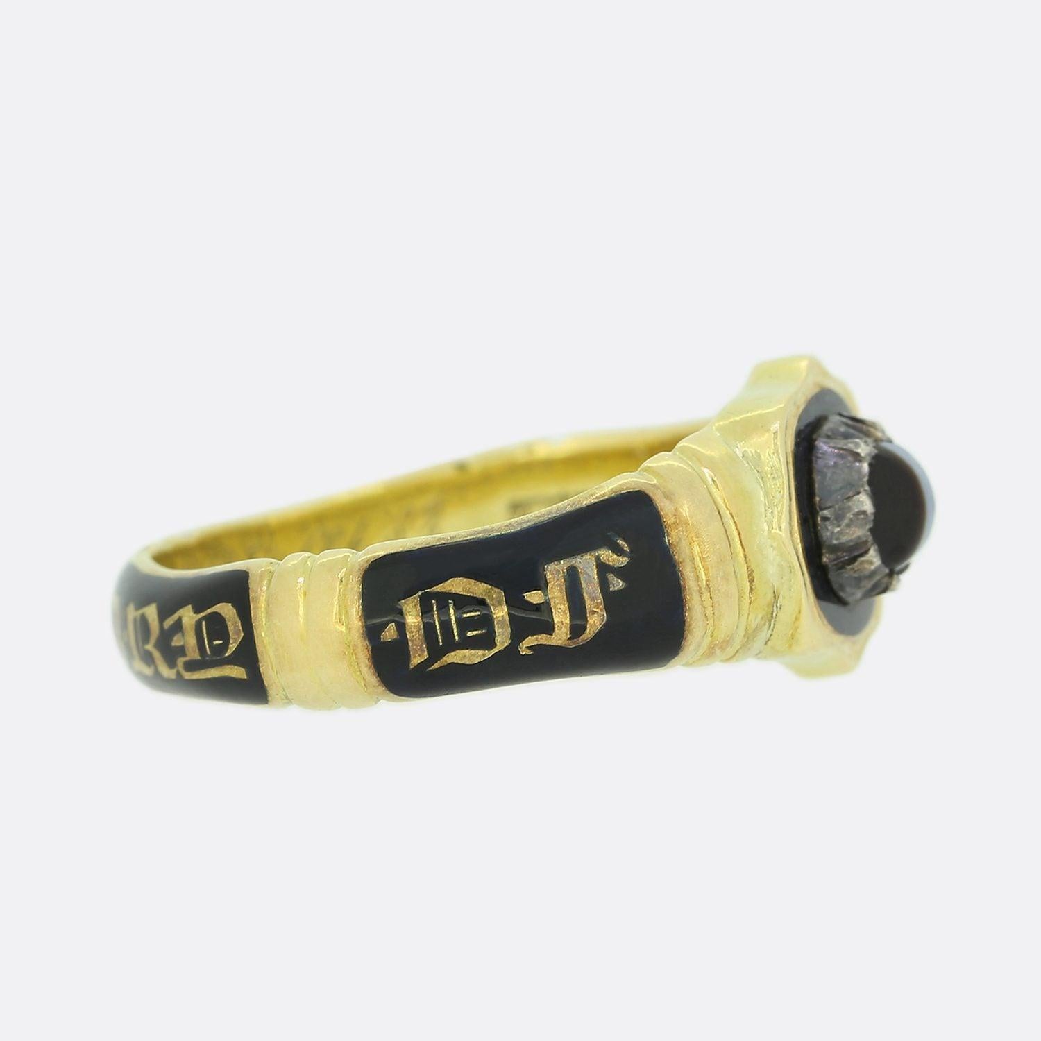 Women's Victorian 1850s 'In Memory Of' Enamel Mourning Band Ring For Sale