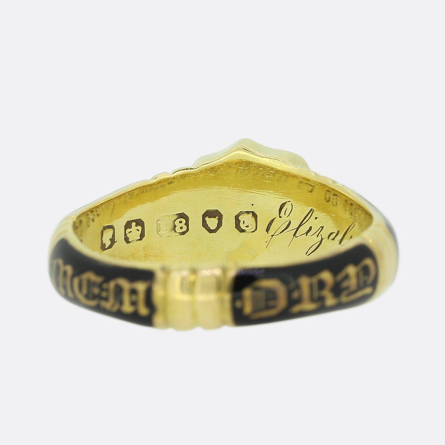 Victorian 1850s 'In Memory Of' Enamel Mourning Band Ring For Sale 1