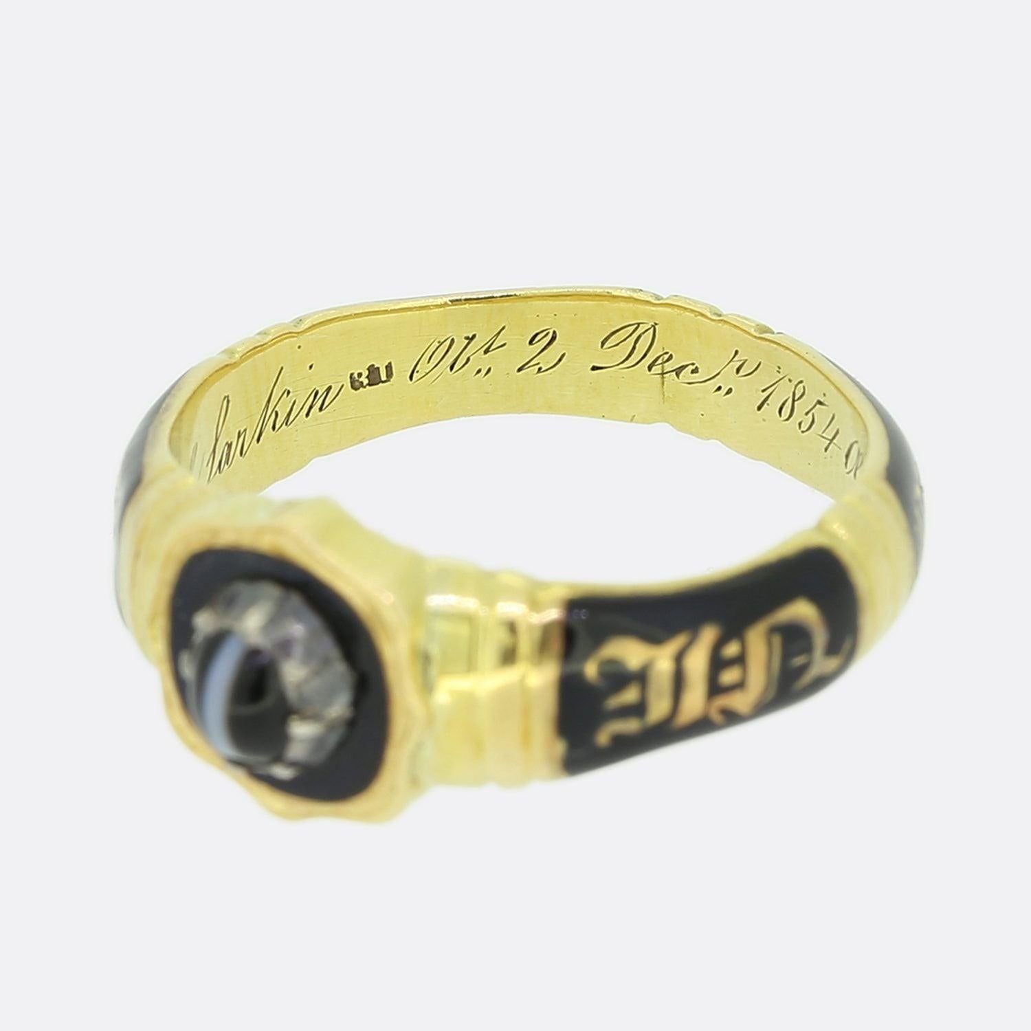 Victorian 1850s 'In Memory Of' Enamel Mourning Band Ring For Sale 3