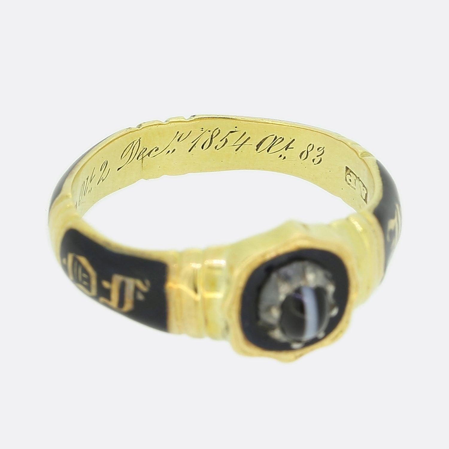 Victorian 1850s 'In Memory Of' Enamel Mourning Band Ring For Sale 4