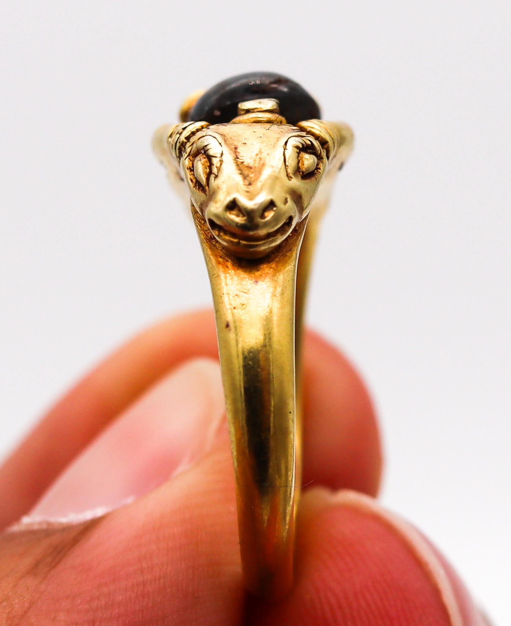 Victorian 1860 Ancient Revival Ram Ring in Solid 22Kt Yellow Gold With Sapphire For Sale 6