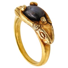 Victorian 1860 Ancient Revival Ram Ring in Solid 22Kt Yellow Gold With Sapphire