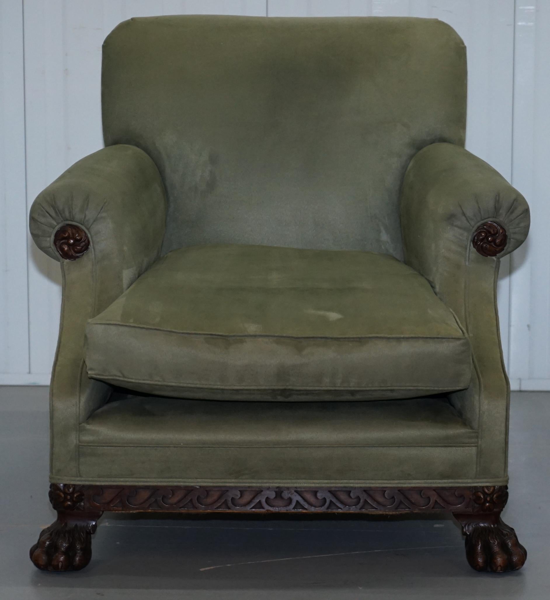 Hand-Crafted Victorian 1860 Mahogany Sofa Armchair Suite Lion Hairy Paw Feet, 17th Century