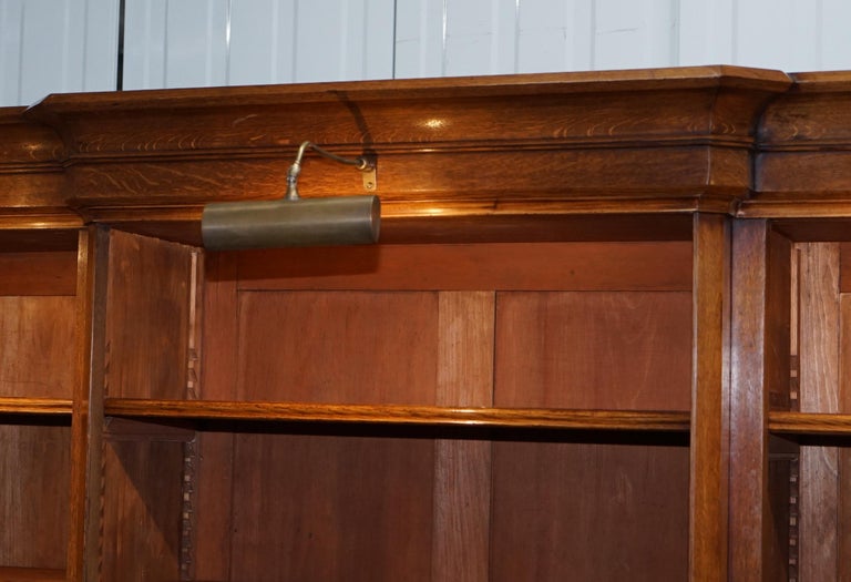 Victorian 1860 Oak Breakfront Library Open Bookcase Adjustable Shelves