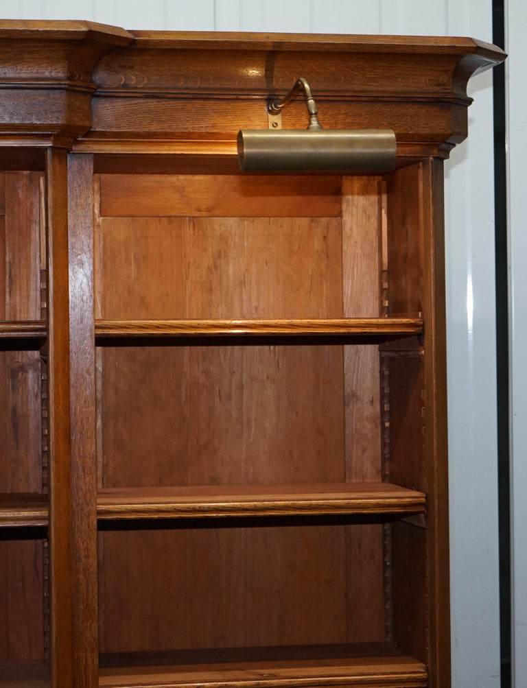 Victorian 1860 Oak Breakfront Library Open Bookcase Adjustable Shelves