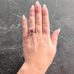 Anello vittoriano 1863 No Heat Burma Pink Sapphire Diamond in oro 18 carati con anello aureola antico