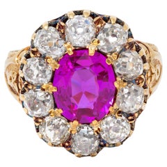Victorien 1863 No Heat Burma Pink Sapphire Diamond Or 18K Antique Halo Ring
