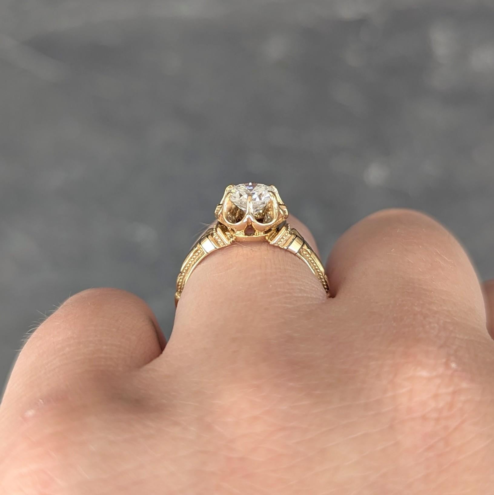 Victorian 1866 0.76 CTW Diamond Enamel 18K Gold Antique Belcher Engagement Ring For Sale 4
