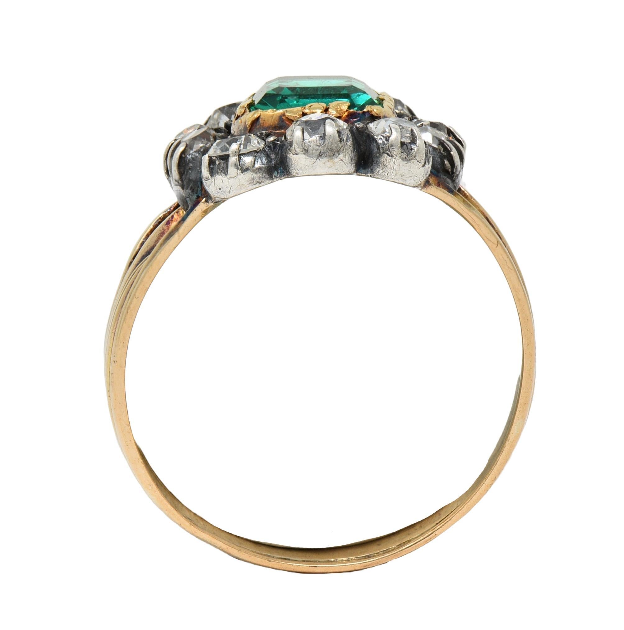Bague victorienne halo ancienne en or 14 carats avec diamants et émeraude de 1,87 carat, certifiée GIA 4