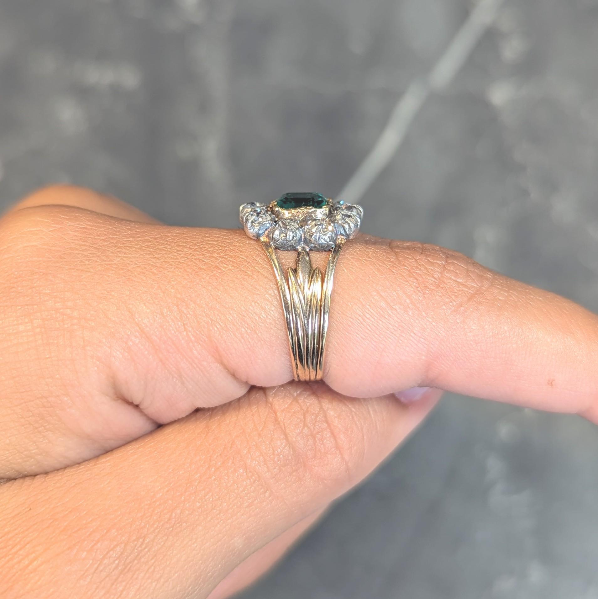 Bague victorienne halo ancienne en or 14 carats avec diamants et émeraude de 1,87 carat, certifiée GIA 8