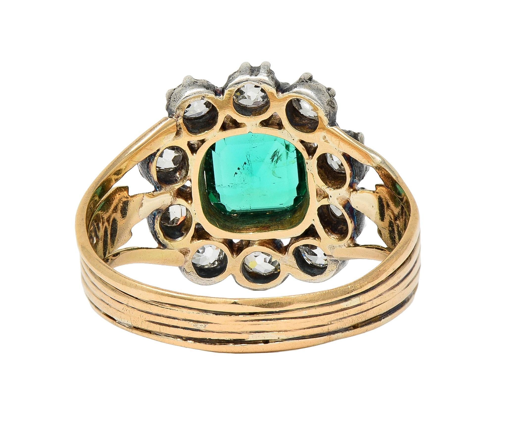  Bague victorienne halo ancienne en or 14 carats avec diamants et émeraude de 1,87 carat, certifiée GIA Unisexe 