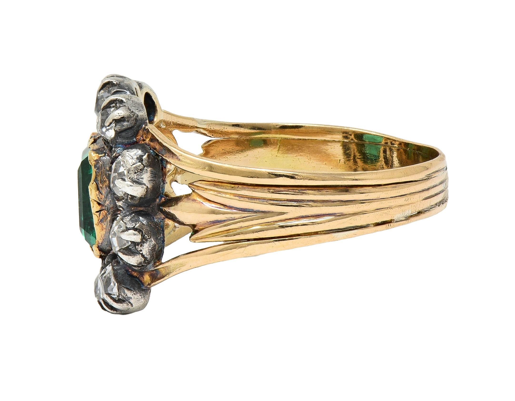 Bague victorienne halo ancienne en or 14 carats avec diamants et émeraude de 1,87 carat, certifiée GIA 2