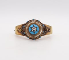 Victorian 1870 Etruscan Revival Celestial Star Bracelet In 15Kt Gold With Pearls