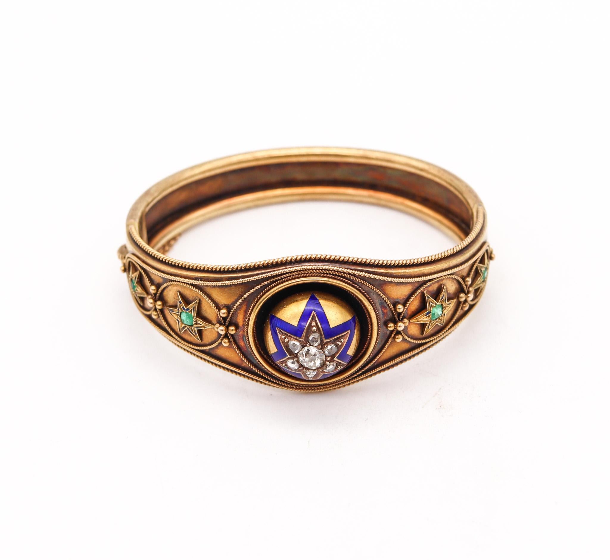 Néo-étrusque Bracelet étoile victorien de style néo-étrusque 1870 en or 15 carats avec diamants en vente