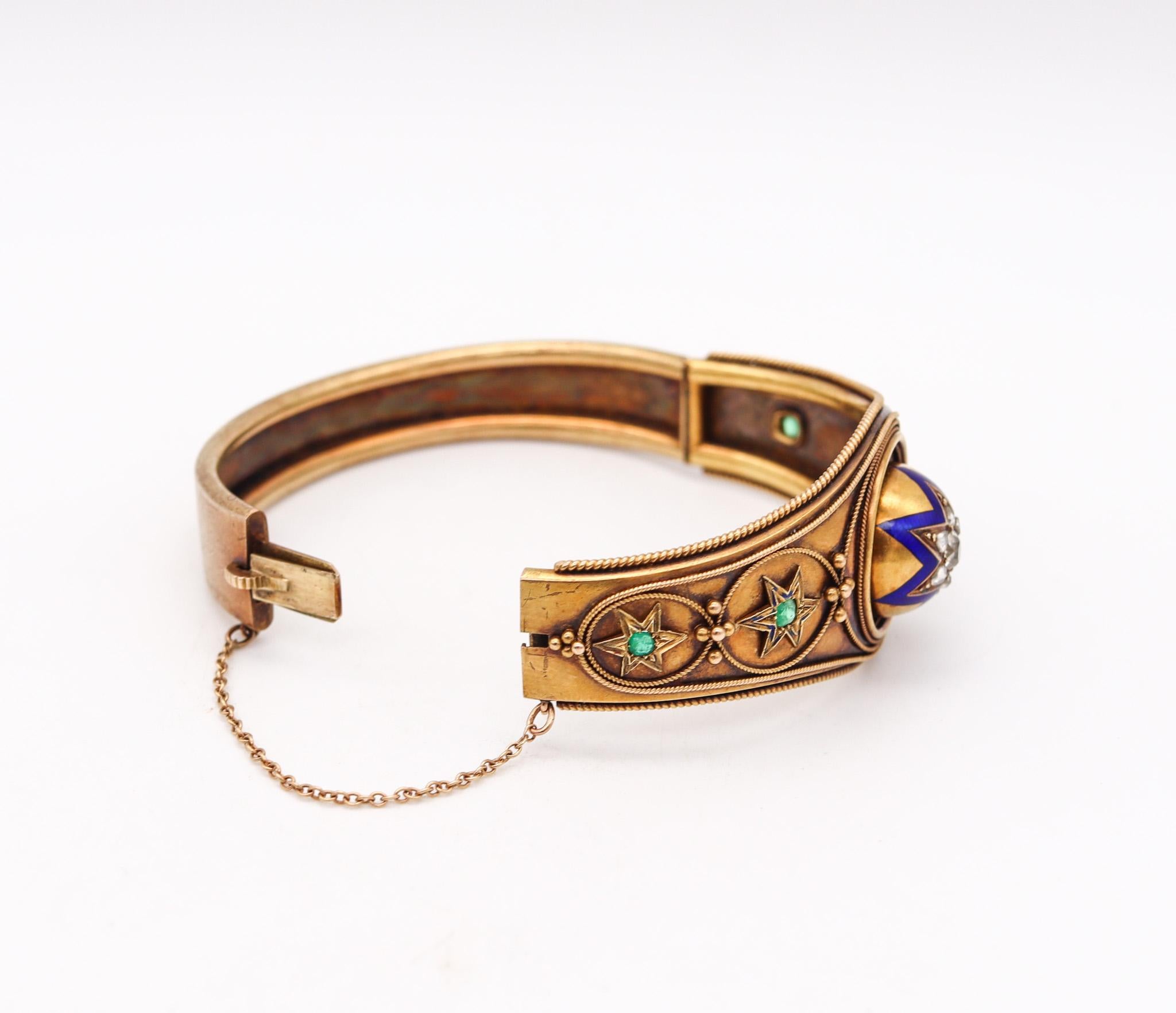 Bracelet étoile victorien de style néo-étrusque 1870 en or 15 carats avec diamants Excellent état - En vente à Miami, FL