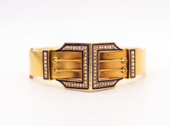 Victorian 1870 Etruscan Revival Geometric Bracelet In 16K With Enamel And Pearls