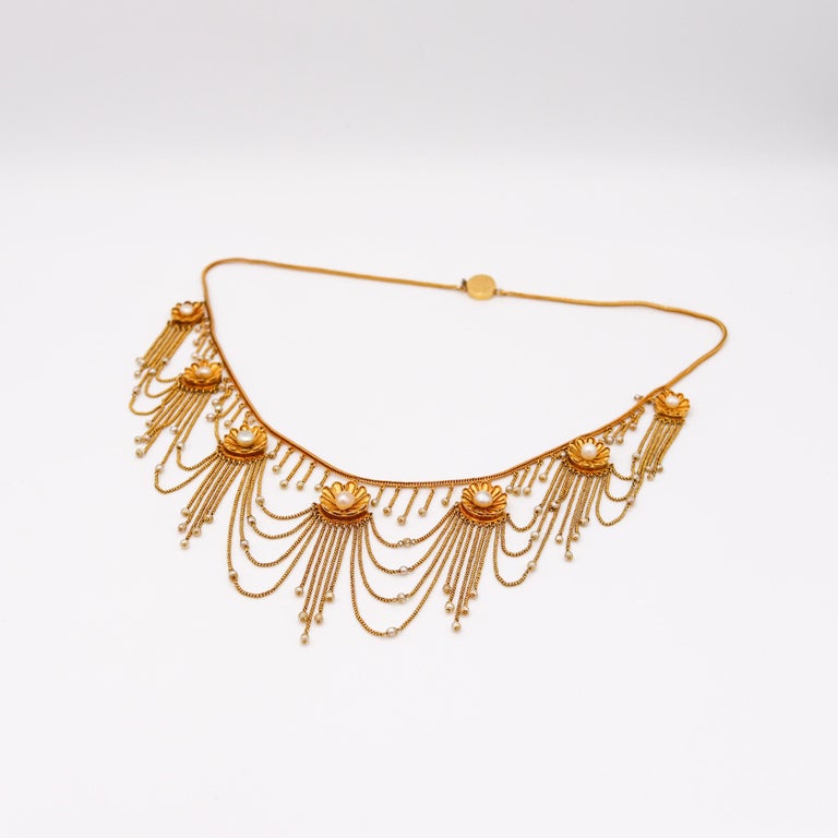 Victorian 1870 Festoon Fringe Necklace 18Kt Yellow Gold