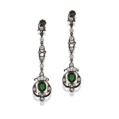Victorian, 1870, Green Stone, Dangling Chandelier Earrings